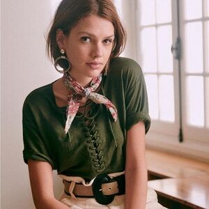 Sézane green Richie t-shirt Top Tee Shirt size Small front lace-up tie-up